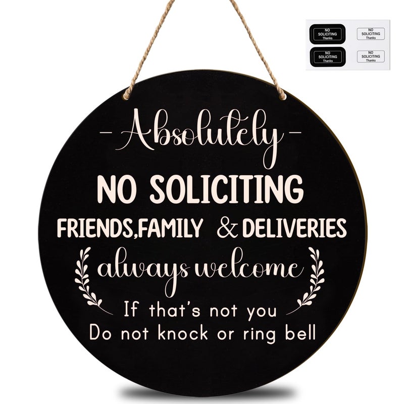 Longan Craft No Soliciting Sign for House Front Door, 10" Wooden Funny No Soliciting Sign for House with Stickers for Not Ring Doorbell House Welcome No Solicitors Signs for Office Home Business - Image 1