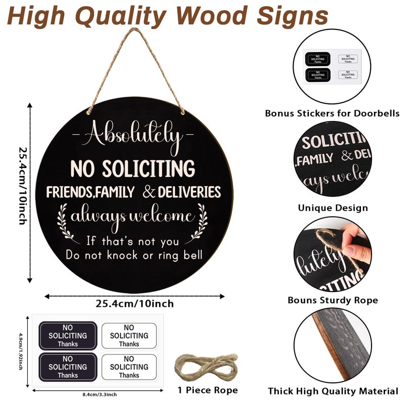Longan Craft No Soliciting Sign for House Front Door, 10" Wooden Funny No Soliciting Sign for House with Stickers for Not Ring Doorbell House Welcome No Solicitors Signs for Office Home Business - Image 2
