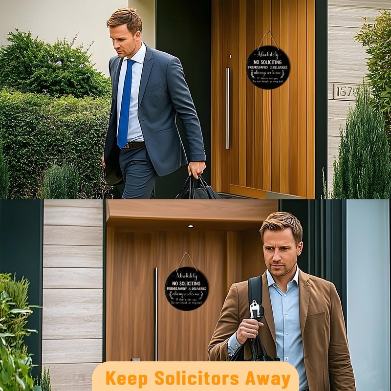 Longan Craft No Soliciting Sign for House Front Door, 10" Wooden Funny No Soliciting Sign for House with Stickers for Not Ring Doorbell House Welcome No Solicitors Signs for Office Home Business - Image 4