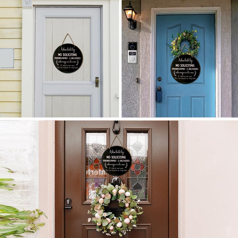 Longan Craft No Soliciting Sign for House Front Door, 10" Wooden Funny No Soliciting Sign for House with Stickers for Not Ring Doorbell House Welcome No Solicitors Signs for Office Home Business - Image 5