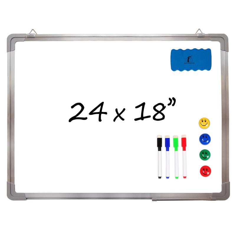 Whiteboard Set Dry Erase Board 24 x 18 in with 1 Magnetic Dry Eraser 4 Drywipe Markers and 4 Magnets Small White Hanging Message Scoreboard for Home Office School 24x18 in