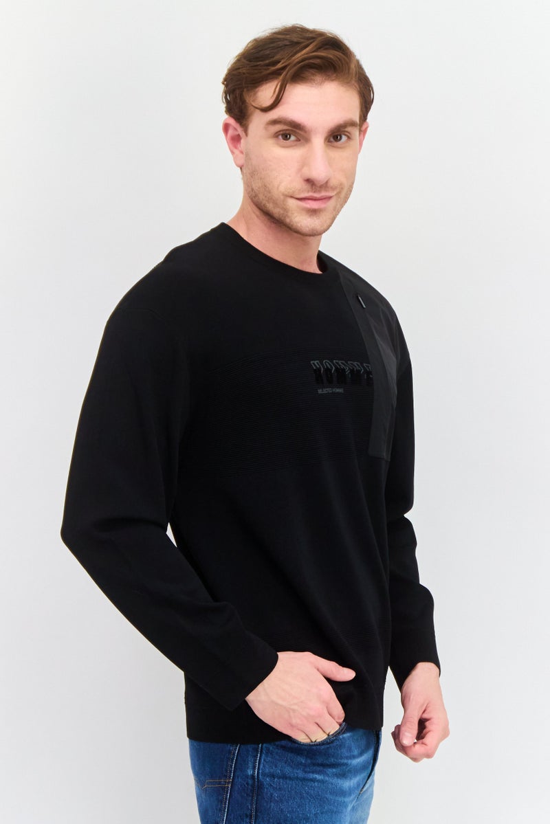SELECTED Men Crew Neck Long Sleeves Graphic Print Sweater, Black - Image 2