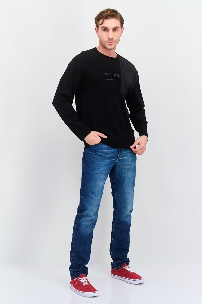 SELECTED Men Crew Neck Long Sleeves Graphic Print Sweater, Black - Image 4