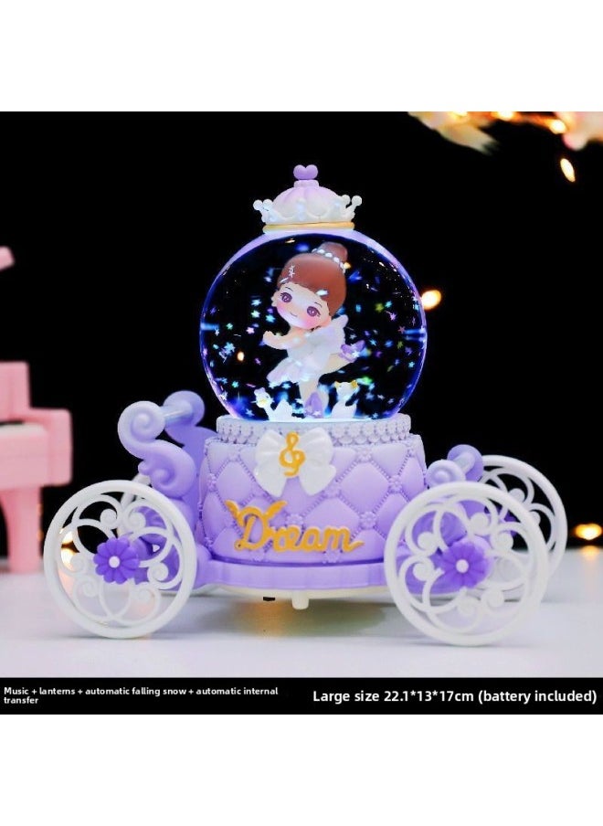 Dream Lolita Princess Pumpkin Carriage Crystal Ball Music Box Rotating Music Box Female Birthday Graduation Gift-Color:Ballet Girl Purple-Size:Large Music + Lanterns + Automatic Snow Falling  - Image 1