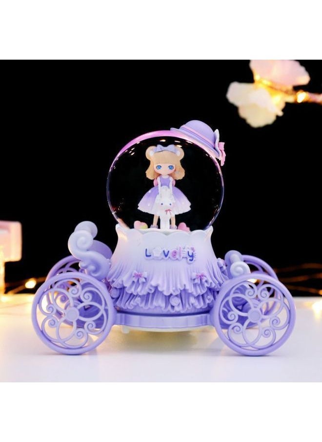 Dream Lolita Princess Pumpkin Carriage Crystal Ball Music Box Rotating Music Box Female Birthday Graduation Gift-Color:Ballet Girl Purple-Size:Large Music + Lanterns + Automatic Snow Falling  - Image 5