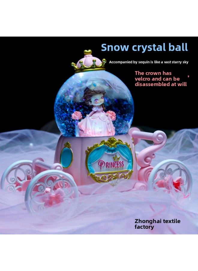 Dream Lolita Princess Pumpkin Carriage Crystal Ball Music Box Rotating Music Box Female Birthday Graduation Gift-Color:Ballet Girl Purple-Size:Large Music + Lanterns + Automatic Snow Falling  - Image 2