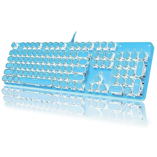 YSCP Typewriter Style Mechanical Gaming Keyboard White Backlit Wired with Blue Switch Retro Round Keycap 104 Keys Keyboard Blue - Image 1