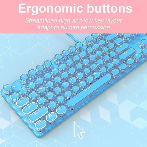 YSCP Typewriter Style Mechanical Gaming Keyboard White Backlit Wired with Blue Switch Retro Round Keycap 104 Keys Keyboard Blue - Image 3