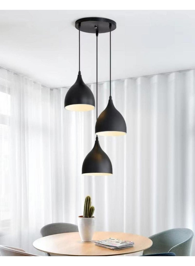 HUA QIANG WANG 3-Light Modern Black Ceiling Chandelier, Industrial Wrought Iron Pendant Lamp, Adjustable Height Hanging Light Fixture for Kitchen Island Dining Room Living Room Bedroom - Image 2