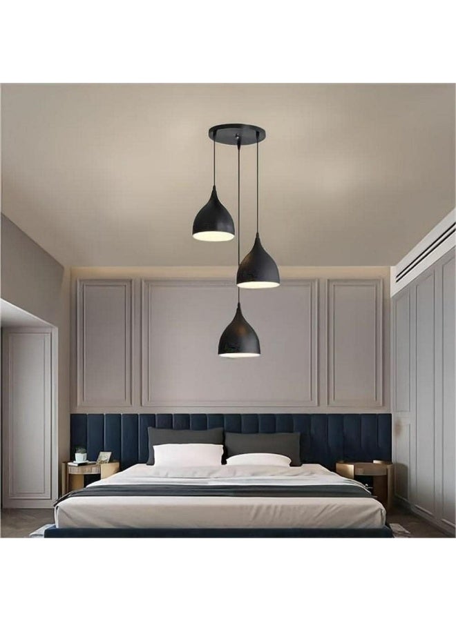 HUA QIANG WANG 3-Light Modern Black Ceiling Chandelier, Industrial Wrought Iron Pendant Lamp, Adjustable Height Hanging Light Fixture for Kitchen Island Dining Room Living Room Bedroom - Image 5