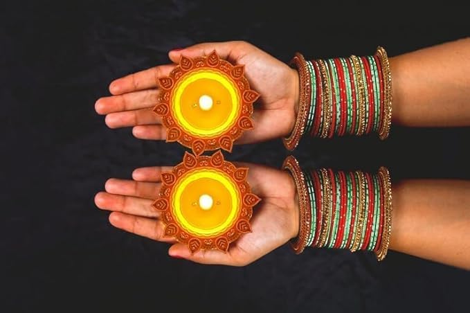 eerav EERAV Water Sensor Diya Lights Electric Flameless Smokeless LED Diyas Warm Ambient Tea Light Candles for Home Mandir Pooja Decoration Diwali Deepam Festival Christmas New Year Pack of 8  - Image 4