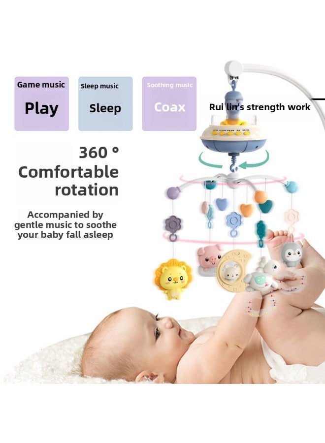 Baby Toy Hanging Bed Bell 0-6 Months Rotating Light Music Bedside Bell Pacifying Rattle-Color:Blue [648-4 Bed Bell] Rechargeable Version