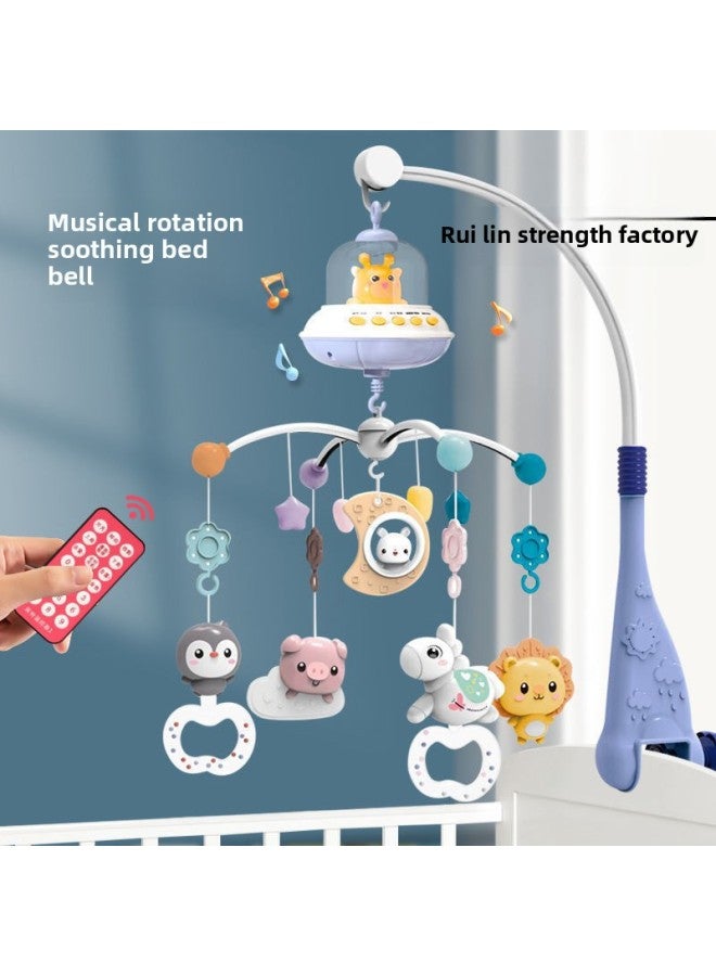 Baby Toy Hanging Bed Bell 0-6 Months Rotating Light Music Bedside Bell Pacifying Rattle-Color:Blue [648-4 Bed Bell] Rechargeable Version
