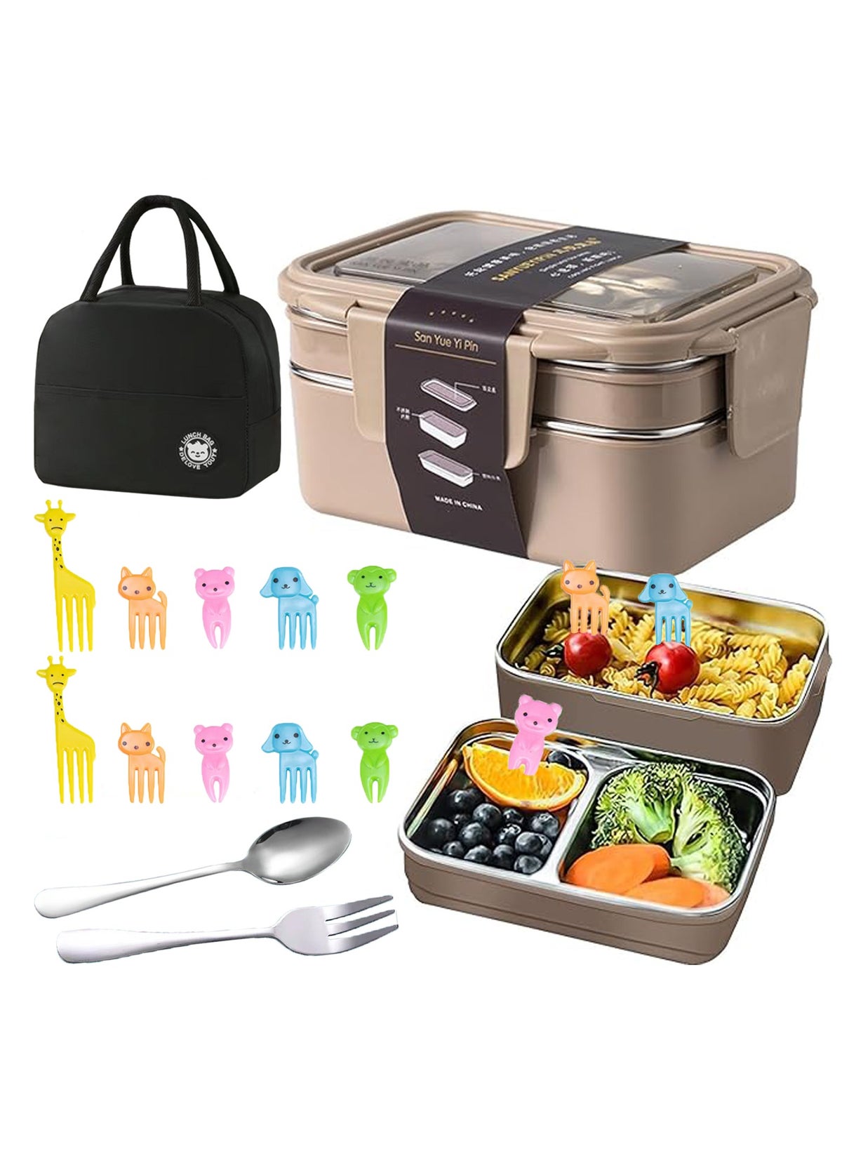 LAIAOCISI Bento Lunch Box for Adults & Kids, Reusable 304 Stainless ...