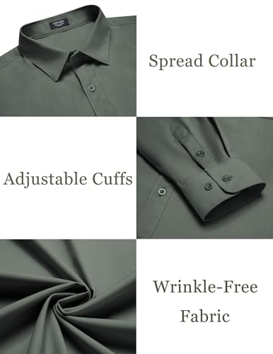 COOFANDY Men's Dress Shirt Classic Fit Button Up Shirts Long Sleeve Stretch Wrinkle-Free Shirt Army Green - Image 5