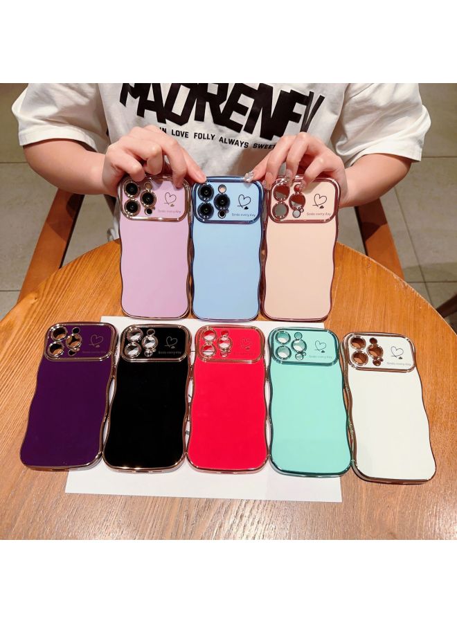 Electroplated Heart Large Window Iphone15Pro Wave Mobile Phone Case Suitable For Apple 14 Protective Cover 13/12 Soft Shell-Color:Wave Electroplated Large Window-dark Purple Double Hearts-Applicable Models:iphone 16 Pro