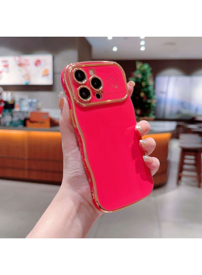 Electroplated Heart Large Window Iphone15Pro Wave Mobile Phone Case Suitable For Apple 14 Protective Cover 13/12 Soft Shell-Color:Wave Electroplated Large Window-dark Purple Double Hearts-Applicable Models:iphone 16 Pro