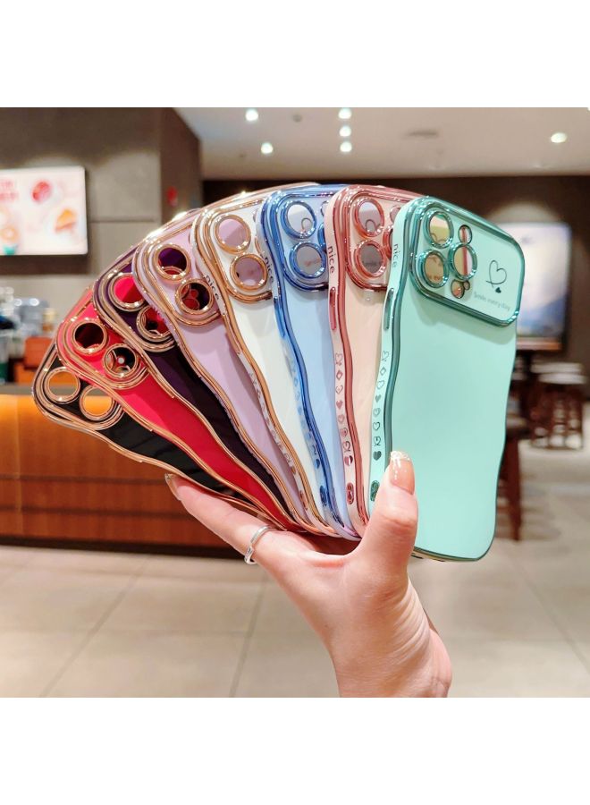 Electroplated Heart Large Window Iphone15Pro Wave Mobile Phone Case Suitable For Apple 14 Protective Cover 13/12 Soft Shell-Color:Wave Electroplated Large Window-dark Purple Double Hearts-Applicable Models:iphone 16 Pro