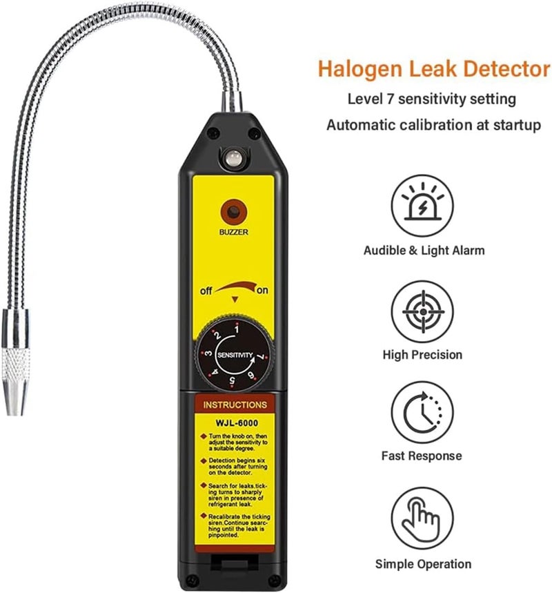 Foloose Freon Leak WJL-6000 Refrigerant HVAC Leak Halogen Gas Sniffer Automotive Gas Finder Halogen Leakage Tester Checker for R134a R410A R12 R22 R404A - Image 1