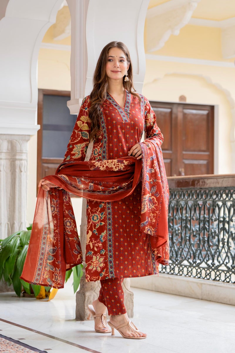 MEERA FAB Women's Cotton Blend Straight Printed Kurta with Palazzo & Dupatta - Image 4