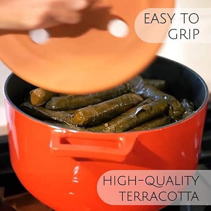 Handmade Clay Pot Dolma Lid Cover Unglazed Terracotta Grape Leaf Roll Lid Natural Earthenware Weighted Cooking Grill Press Medium 82 In - Image 2