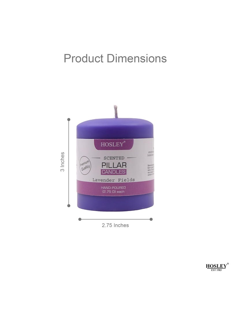 Hosley - HOSLEY 3 Inch Long Lavender Fields Fragrance Purple Pillar Candles| Soy & Paraffin Wax Candles for Home Decor|45 Hours Burn Time| Smokeless & Dripless|2.75 Inch Diameter(Pack of 1) - Image 1