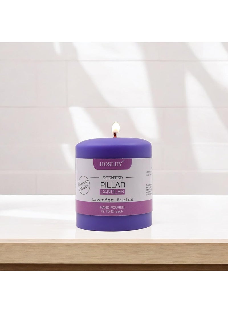 Hosley - HOSLEY 3 Inch Long Lavender Fields Fragrance Purple Pillar Candles| Soy & Paraffin Wax Candles for Home Decor|45 Hours Burn Time| Smokeless & Dripless|2.75 Inch Diameter(Pack of 1) - Image 1