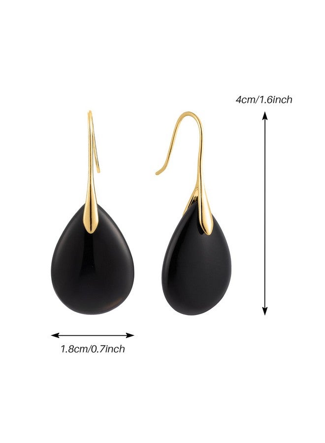 SELOVO Black Agate Teardrop Stone Drop Earrings Dangle Earrings Gold Tone - Image 4
