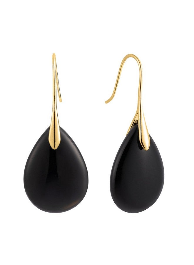 SELOVO Black Agate Teardrop Stone Drop Earrings Dangle Earrings Gold Tone - Image 1