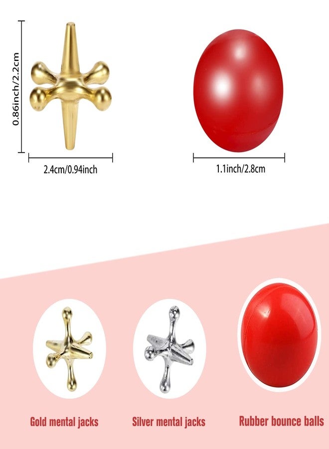 Legigo 6 Sets Retro Metal Jacks and Ball Game Toys Kit,Include 6 Pieces Red Rubber Balls and 60 Pieces Gold and Silver Metal Jacks for Kids and Adults,Classic Game of Jacks for Party Favor - Image 2