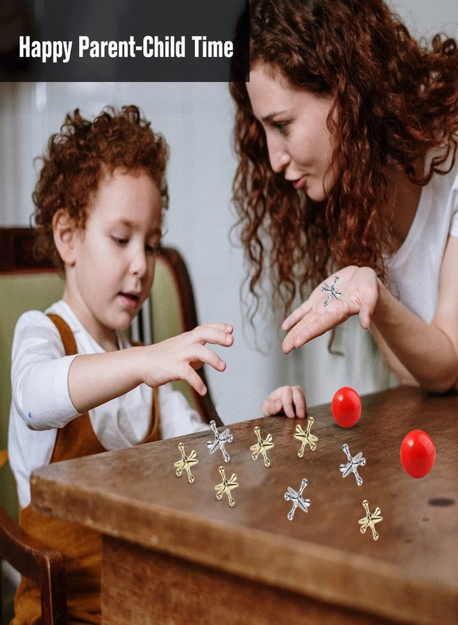 Legigo 6 Sets Retro Metal Jacks and Ball Game Toys Kit,Include 6 Pieces Red Rubber Balls and 60 Pieces Gold and Silver Metal Jacks for Kids and Adults,Classic Game of Jacks for Party Favor - Image 4