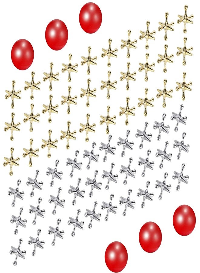 Legigo 6 Sets Retro Metal Jacks and Ball Game Toys Kit,Include 6 Pieces Red Rubber Balls and 60 Pieces Gold and Silver Metal Jacks for Kids and Adults,Classic Game of Jacks for Party Favor - Image 1