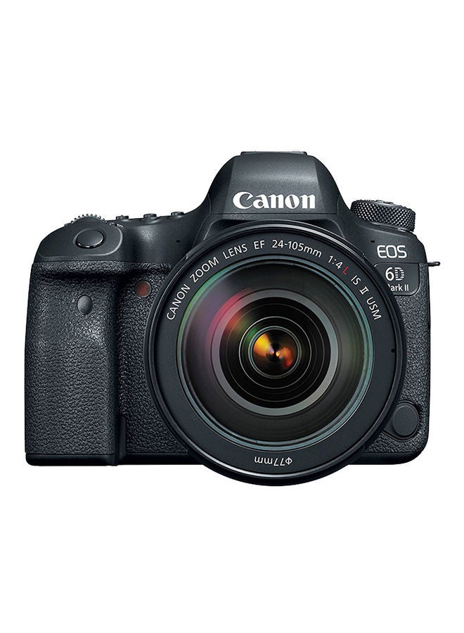 كانون كاميرا ‏EOS ‏DSLR 6D مارك II بعدسة بتكبير كهربائي بتقنية المحرك الخطوي وتقنية تثبيت الصور (IS) مع فتحة العدسة f/3.5-5.6 ببعد بؤري يتراوح من 24-105 مم، كاملة الإطار مع خاصية الواي فاي وتقنية NFC والبلوتوث ونظام تحديد المواقع وشاشة LCD تعمل باللمس متغيرة الزوايا ومناسبة للصور الشخصية والمناظر الطبيعية والسفر - Image 1