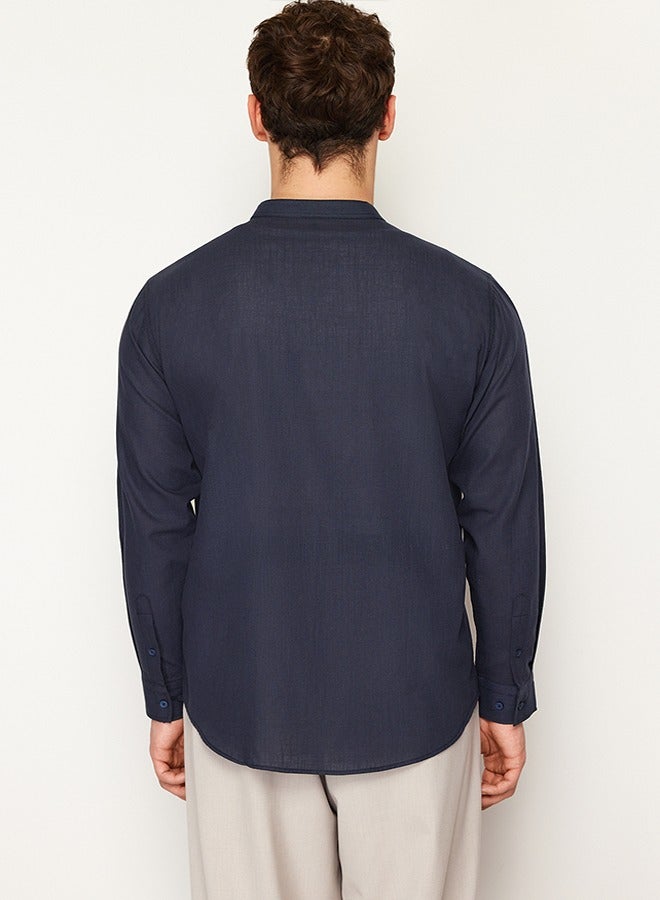 trendyol Navy Blue Regular Fit Collar 100% Cotton Shirt with Embroidery Detail TMNSS24GO00009 - Image 4