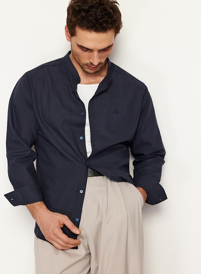 trendyol Navy Blue Regular Fit Collar 100% Cotton Shirt with Embroidery Detail TMNSS24GO00009 - Image 3