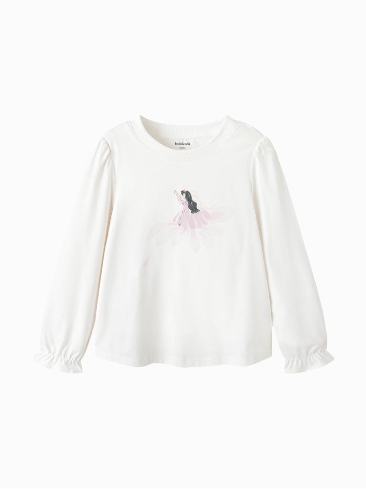 بالابالا توب بأكمام مكشكة مع طبعة للبنات - Image 1