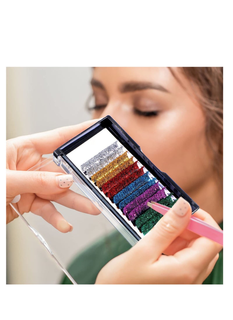 SYOSI - Colored Glitter Lash Extensions Colored Lash Eyelashes Party Makeup Eyelashes (Multicolored,15 mm) - Image 1