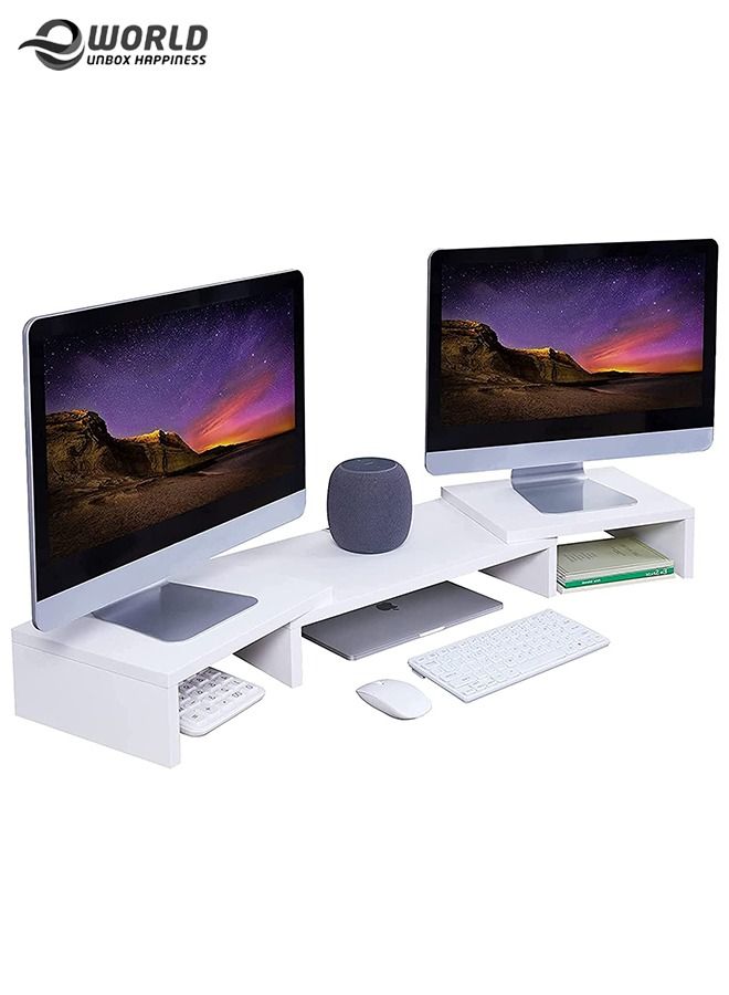 Eworld Dual Adjustable Laptop and Monitor Riser Stand, Desktop Table Stand for Two Screens - Image 1