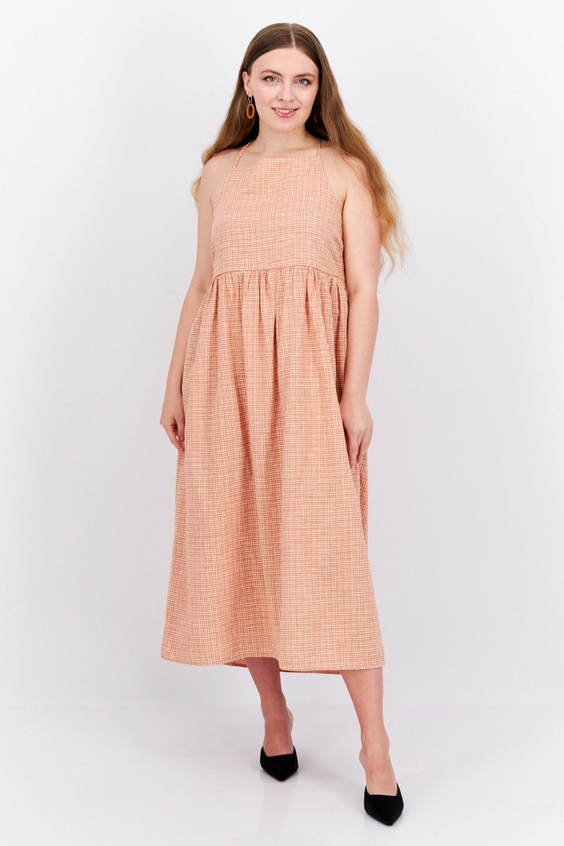 Levi's Women Micro Checkered Midi Dress, Brown - Image 1