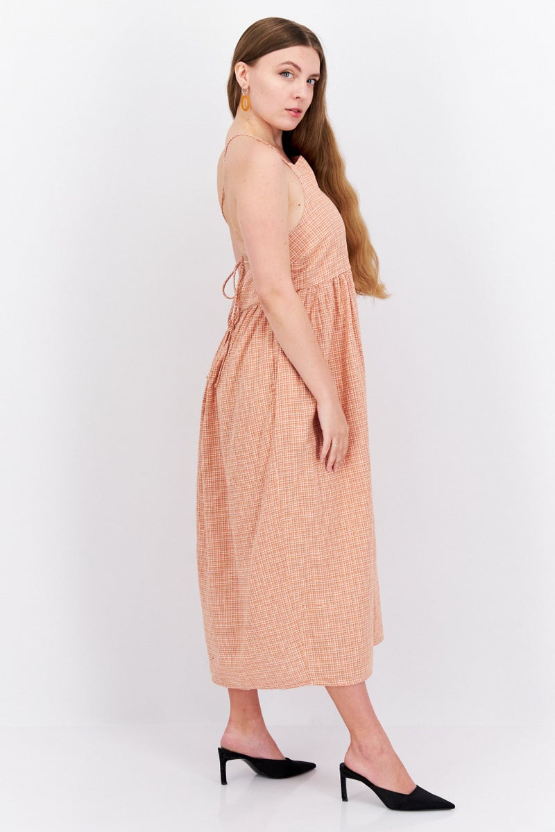 Levi's Women Micro Checkered Midi Dress, Brown - Image 3