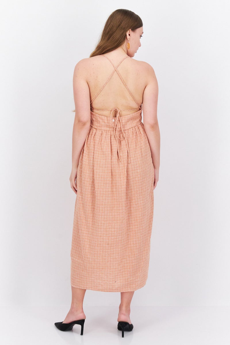 Levi's Women Micro Checkered Midi Dress, Brown - Image 4