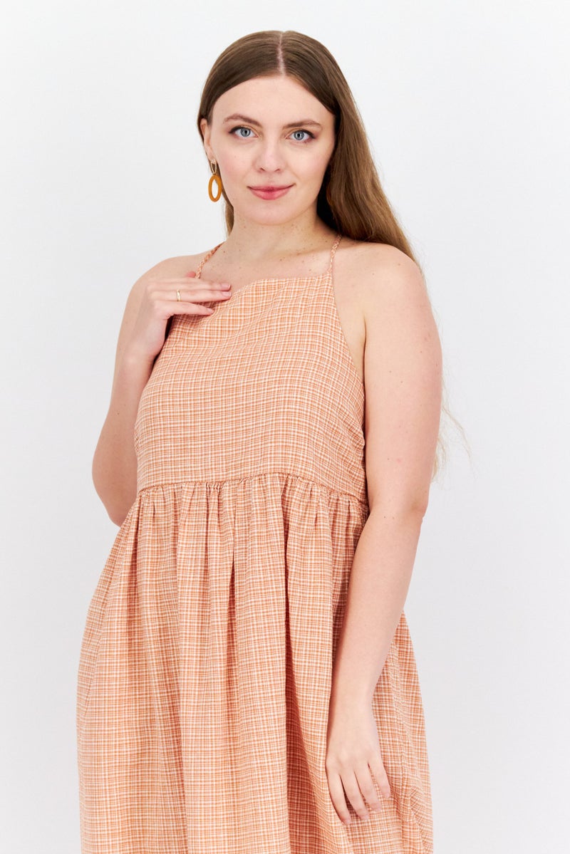 Levi's Women Micro Checkered Midi Dress, Brown - Image 2