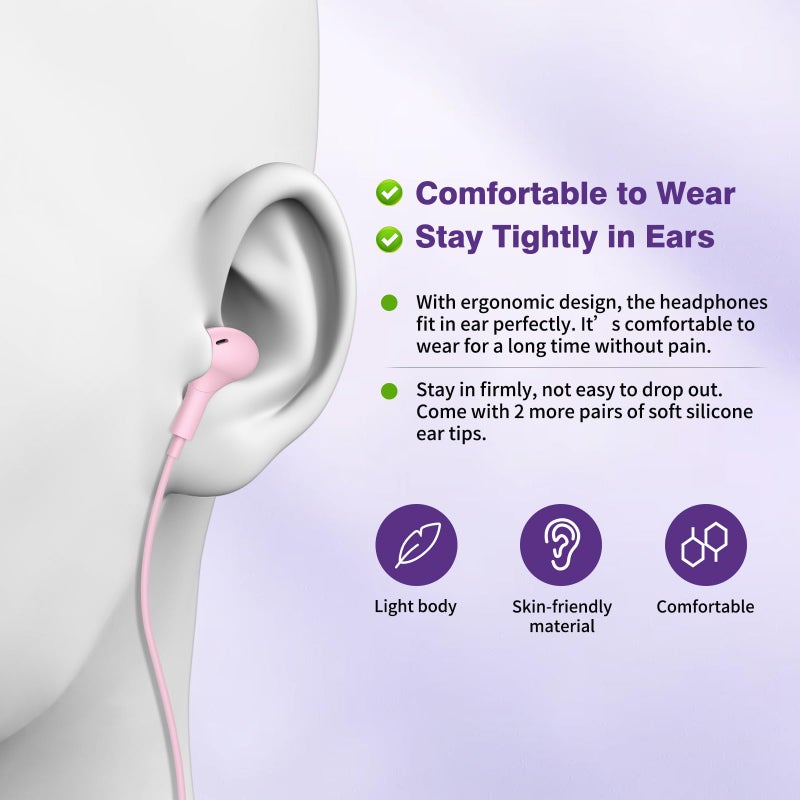 APETOO USB C Headphones for iPhone 17 16 15 Plus/Galaxy S26 S25 Wired Earbuds with Microphone for Samsung S24 S23 S22 S21 S20 Ultra, Magnetic Noise Canceling in-Ear Type C Earphone for iPad 10/Pixel 8a, Pink - Image 5