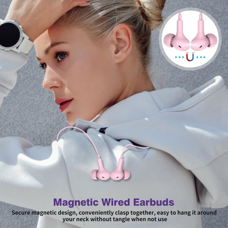 APETOO USB C Headphones for iPhone 17 16 15 Plus/Galaxy S26 S25 Wired Earbuds with Microphone for Samsung S24 S23 S22 S21 S20 Ultra, Magnetic Noise Canceling in-Ear Type C Earphone for iPad 10/Pixel 8a, Pink - Image 3