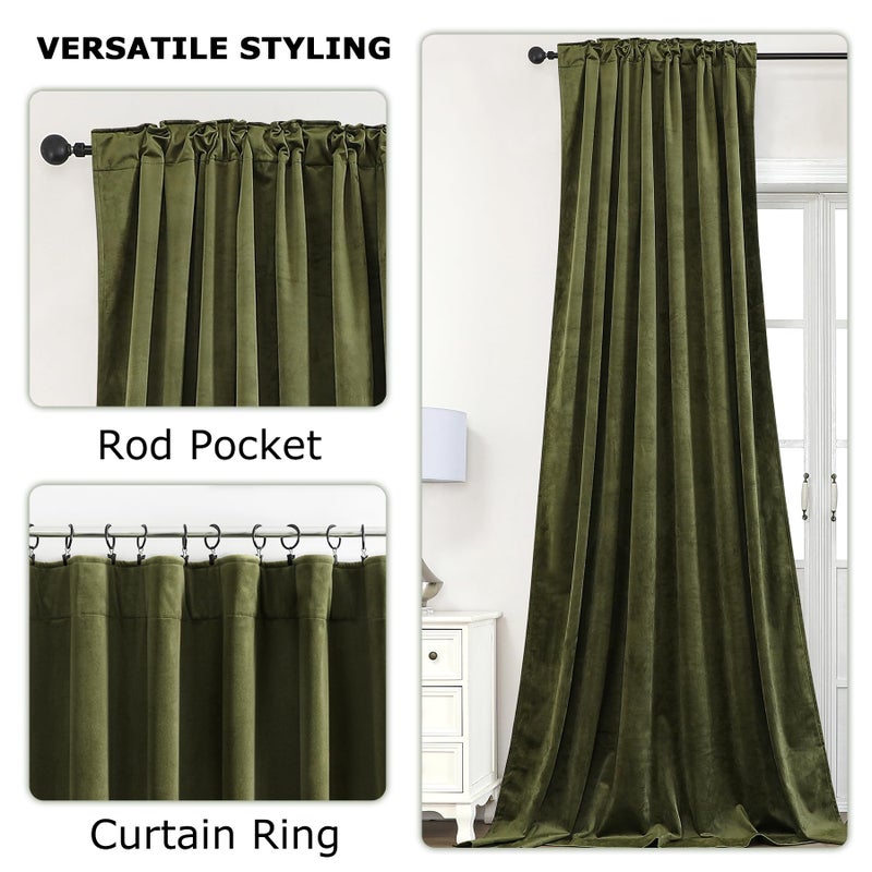 Dchola Olive Green Velvet Curtains for Bedroom Window, Super Soft Vintage Luxury Heavy Drapes, Room Darkening Rod Pocket Curtain for Living Room, W52 by L84 inches, 2 Panels - Image 5