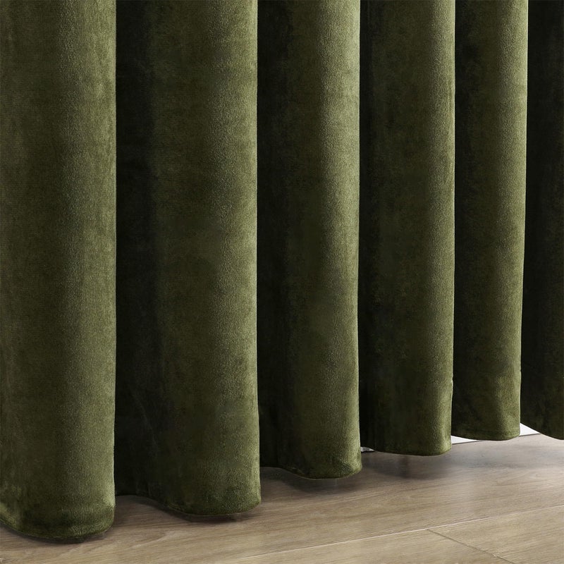 Dchola Olive Green Velvet Curtains for Bedroom Window, Super Soft Vintage Luxury Heavy Drapes, Room Darkening Rod Pocket Curtain for Living Room, W52 by L84 inches, 2 Panels - Image 2