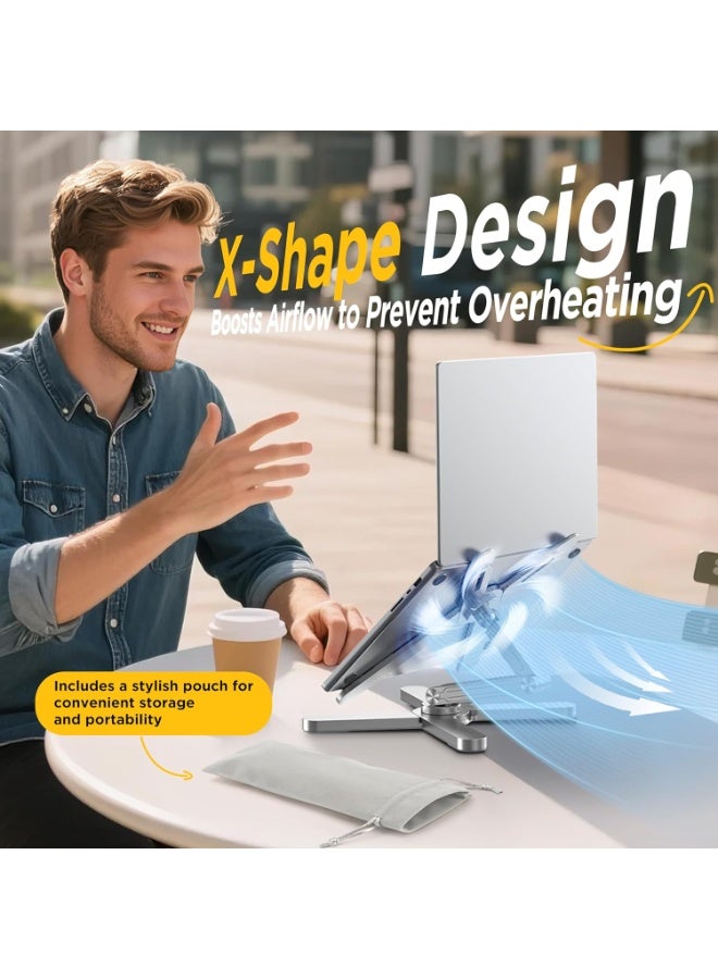 WALALLA 360° Rotating Laptop Stand Riser, Ergonomic Foldable Computer Stand, Adjustable Height Angles Computer Stand, 100% Aluminium Metal MacBook Stand Fit up to 16” Device with Storage Bag - Image 3
