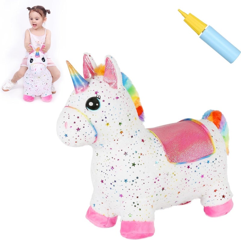 INPANY Unicorn Bouncy Horse Toys Toddlers Girl Bouncing Animals Inflatable Ultra Thick Plush Horse Hopper Baby Rideon Rubber Bouncer Outdoor Indoor Cute Birthday Gift for 2 3 4 Year Old Girl Kid - Image 2