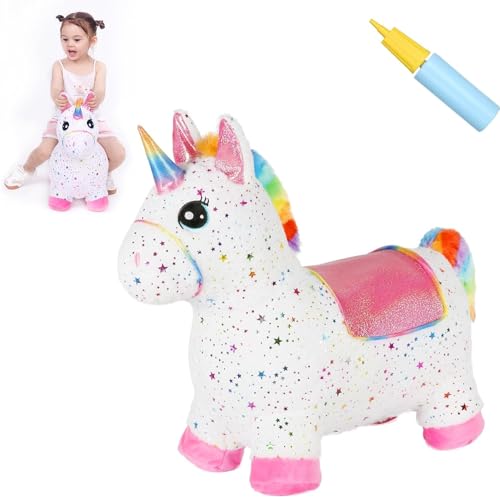 INPANY Unicorn Bouncy Horse Toys Toddlers Girl Bouncing Animals Inflatable Ultra Thick Plush Horse Hopper Baby Rideon Rubber Bouncer Outdoor Indoor Cute Birthday Gift for 2 3 4 Year Old Girl Kid - Image 1