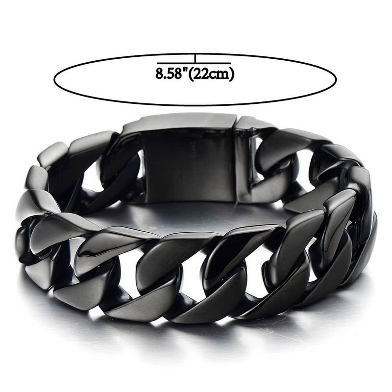 COOLSTEELANDBEYOND Mens Stainless Steel Black Large Curb Chain Link Bracelet Heavy Solid Curb Chain Wristband Polished Finish Durable Biker Punk Rock Jewelry for Men Bold Masculine Fashion Accessory - Image 4